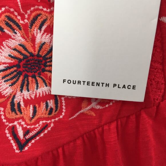 Fourteenth Place Womens Cold Shoulder Embroidery Blouse Red Plus Size 2X NWT - Picture 7 of 8